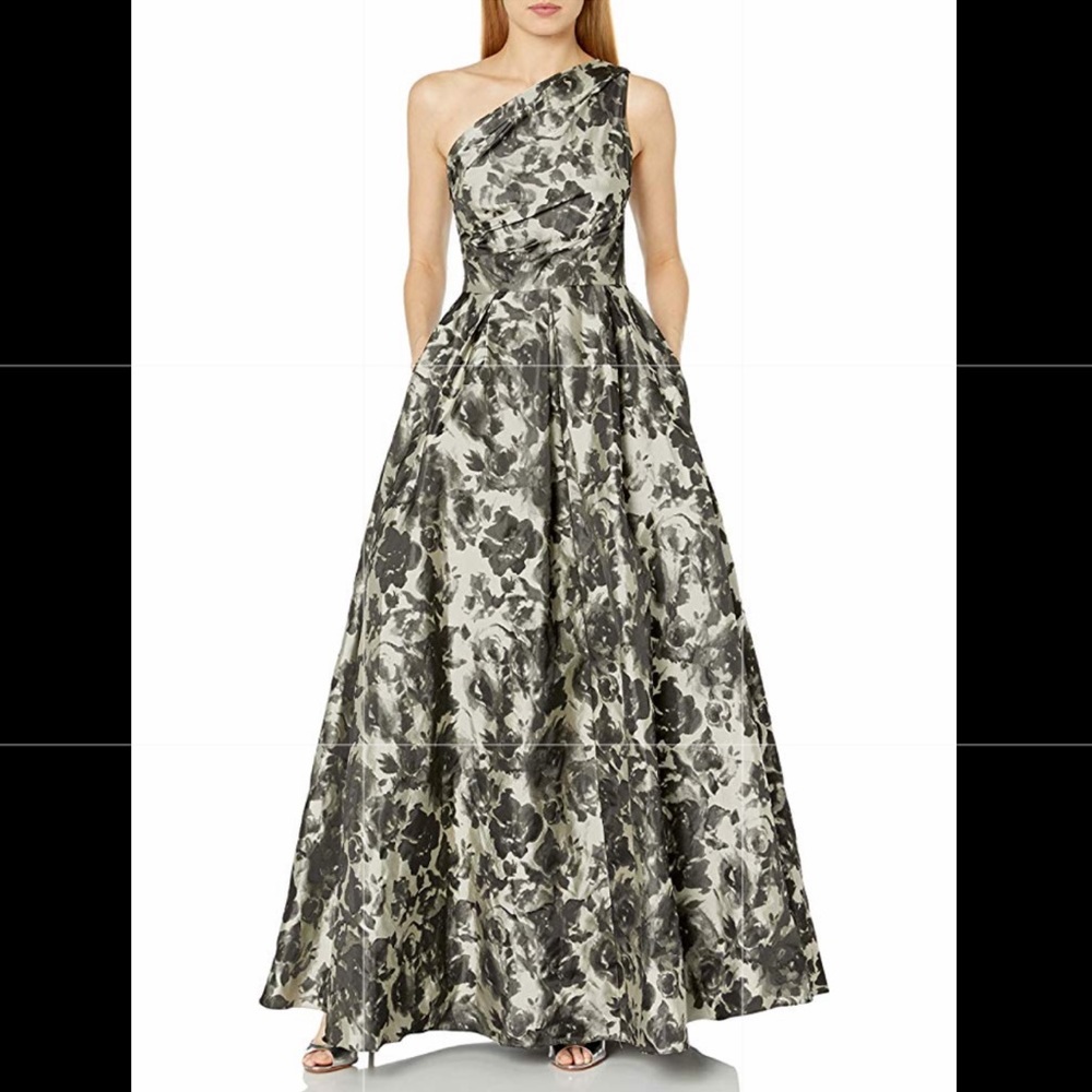 Carmen Marc Valvo One Sided Floral Gown